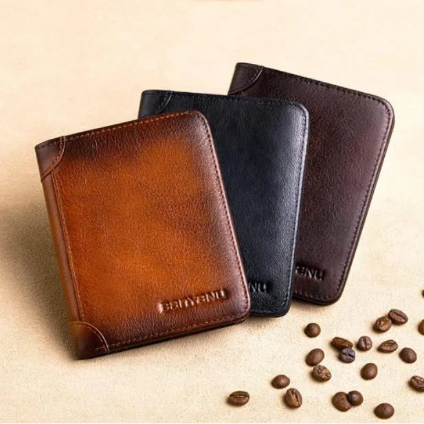 Multi-functional RFID Blocking Waterproof Durable Genuine Leather Wallet