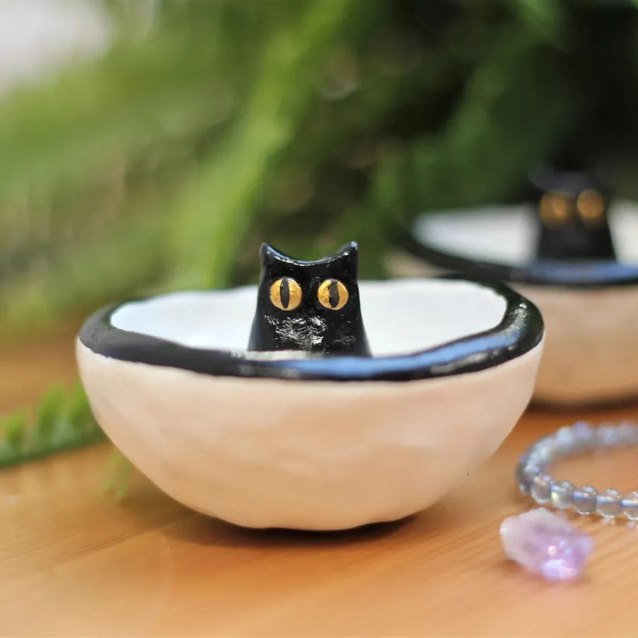 Lucky Black Cat Decorative Trinket Bowl Dish