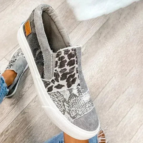 Casual Pieced Raw Edge Animal Print Canvas Slip