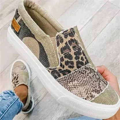 Casual Pieced Raw Edge Animal Print Canvas Slip